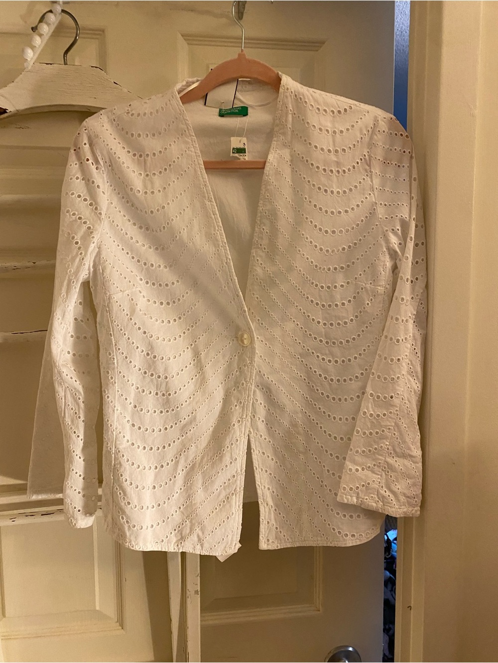 United Colors Of Benetton White Eyelet Cotton Blazer